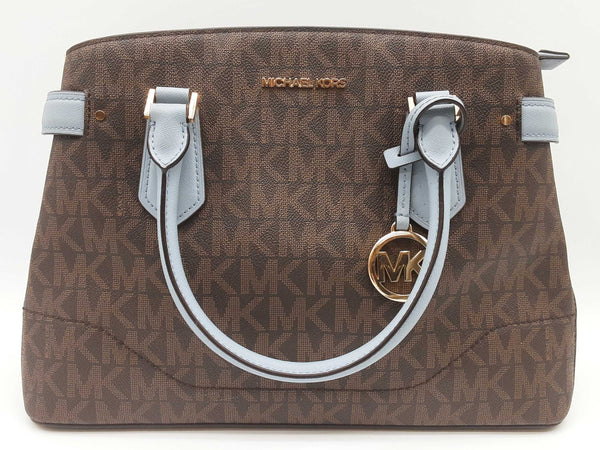 Michael Kors Lynn Brown Signature Blue Saffiano Crossbody Satchel Do0225rxde