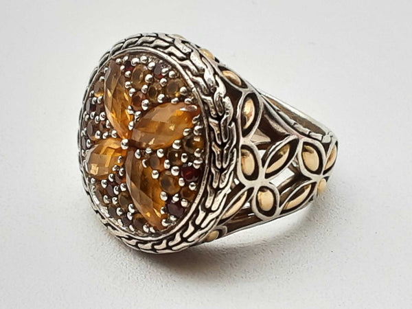 John Hardy Batu Kawung 0.925 Silver 16.9g Citrine Ring Size 7.25 Do1124oxzde