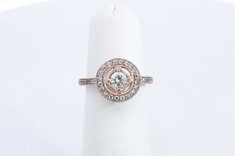 Pandora Cubic Circonia Rose Gold Plated Circle Ring 2.8g Size 4.5 Eb0724ixdu