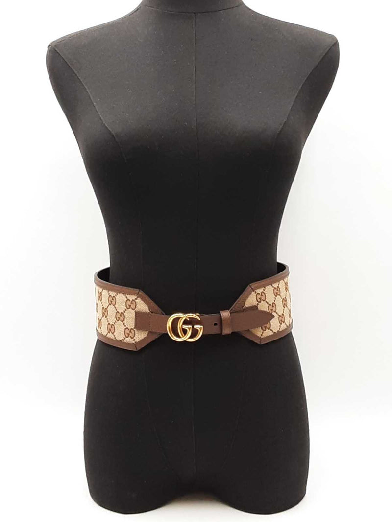Gucci Marmont Gg Supreme Logo Canvas & Leather Brown Belt Size 75|30 Fw0725oxzdu