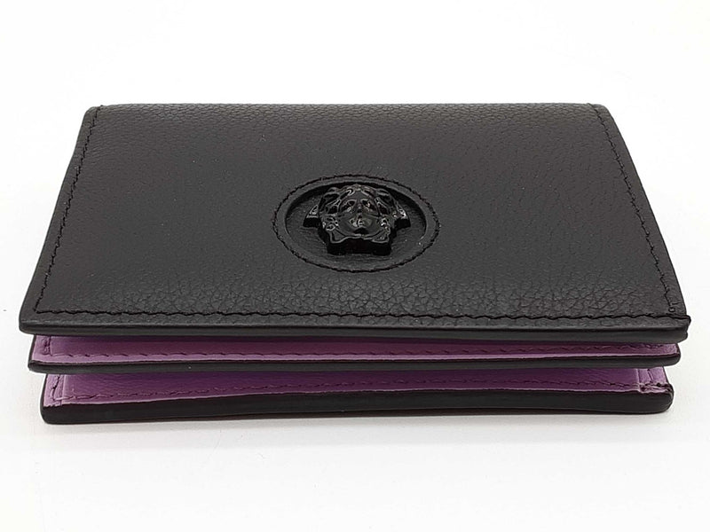 Versace Dpdi058 Black Lilac Purple Leather Bifold Wallet Do0925lxzde