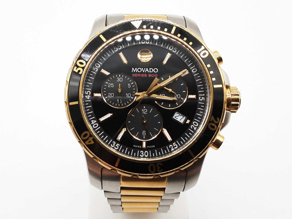 Movado 14.1.19.1447 42 Series 800 Chronograph Black Dial Two Toned Steel Quartz Watch Do0425wxzde