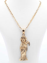 14k Yellow Gold Santa Muerte Pendant & Mariner Link Chain 9g 24 Inch Fw0826czxdu