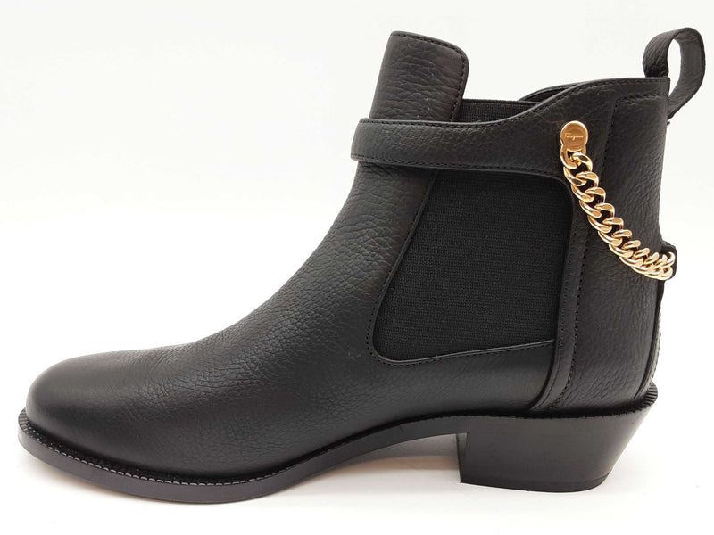 Salvatore Ferragamo Ardisie Chain Black Leather Ankle Boots Size 7.5 Do0925lrxde