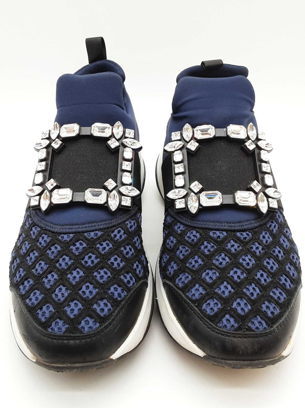 Roger Vivier Running Strass Buckle Stretch Blue Sneakers Size Eu37.5 Do0525oxzde
