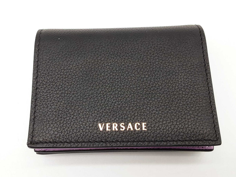 Versace Dpdi058 Black Lilac Purple Leather Bifold Wallet Do0925lxzde