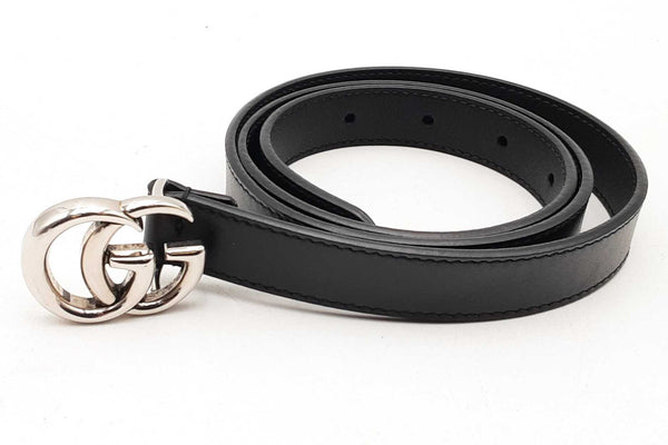 Gucci Thin Black Leather Belt With Silver Tone Gg Buckle Eb0125lrxsa