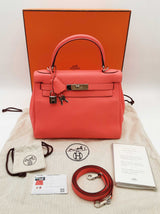 Hermes Kelly 28 Rose Texas Red Clemence Palladium Handbag Do0226lloxzde