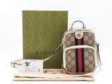 Gucci Ophidia Double Zip Messenger Bag In Gg Supreme Coated Canvas & Mystic White Leather Fw0726wrxdu