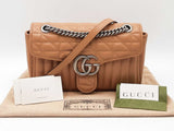 Gucci Marmont Small Shoulder Bag In Beige Matelassè Aria Calfskin  Fw0326exzdu