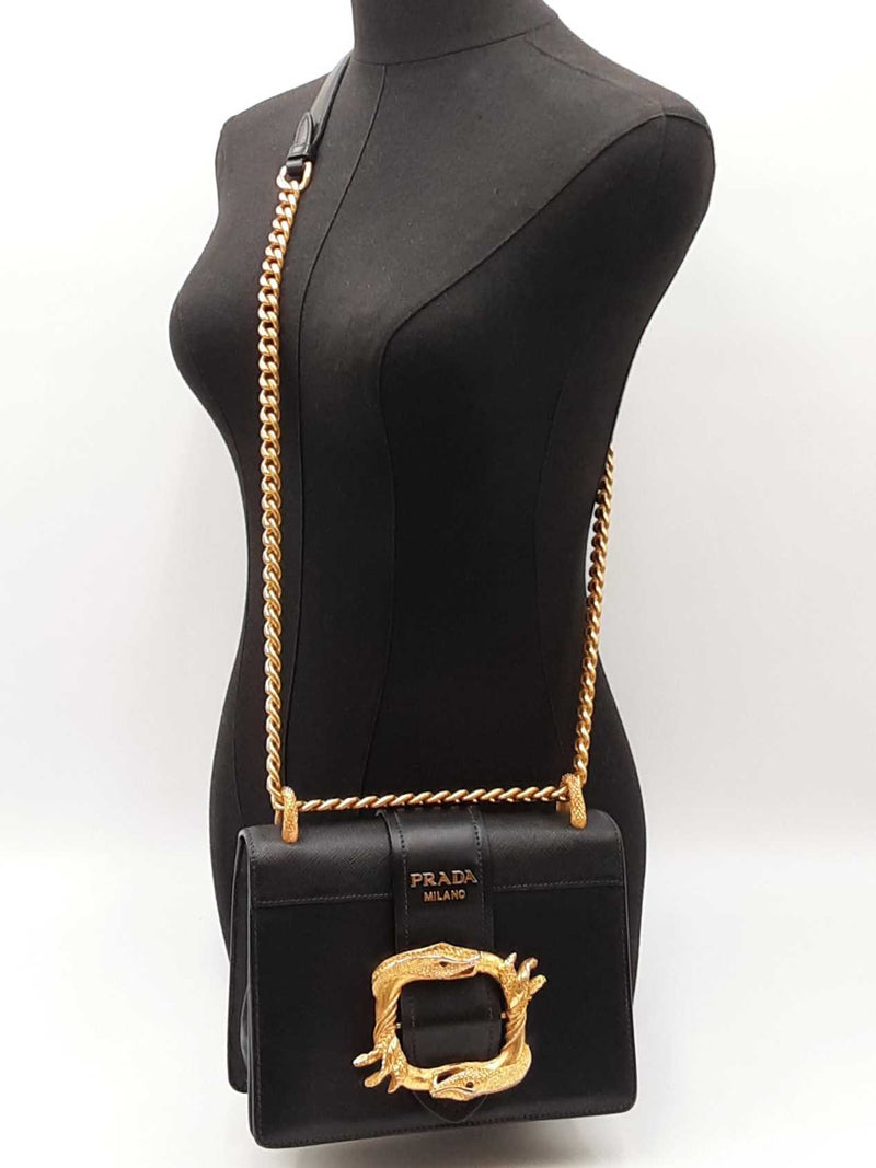 Prada Animalier Cahier Crossbody In Black Leather Fw0625izxdu