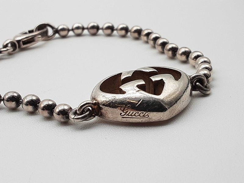 Gucci Sterling Silver Interlocking Logo Heart Bracelet Size 17 Do1123lrxde