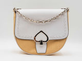 Kate Spade Robyn Chain Saddle Bag In White Leather & Raffia Fw0825wxdu