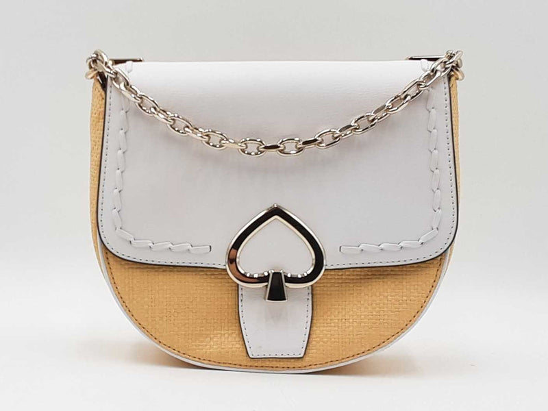 Kate Spade Robyn Chain Saddle Bag In White Leather & Raffia Fw0825wxdu