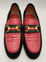 Gucci Web Horsebit Suede & Croc Embossed Leather Loafers Size 36.5 Fw1124oxzsa