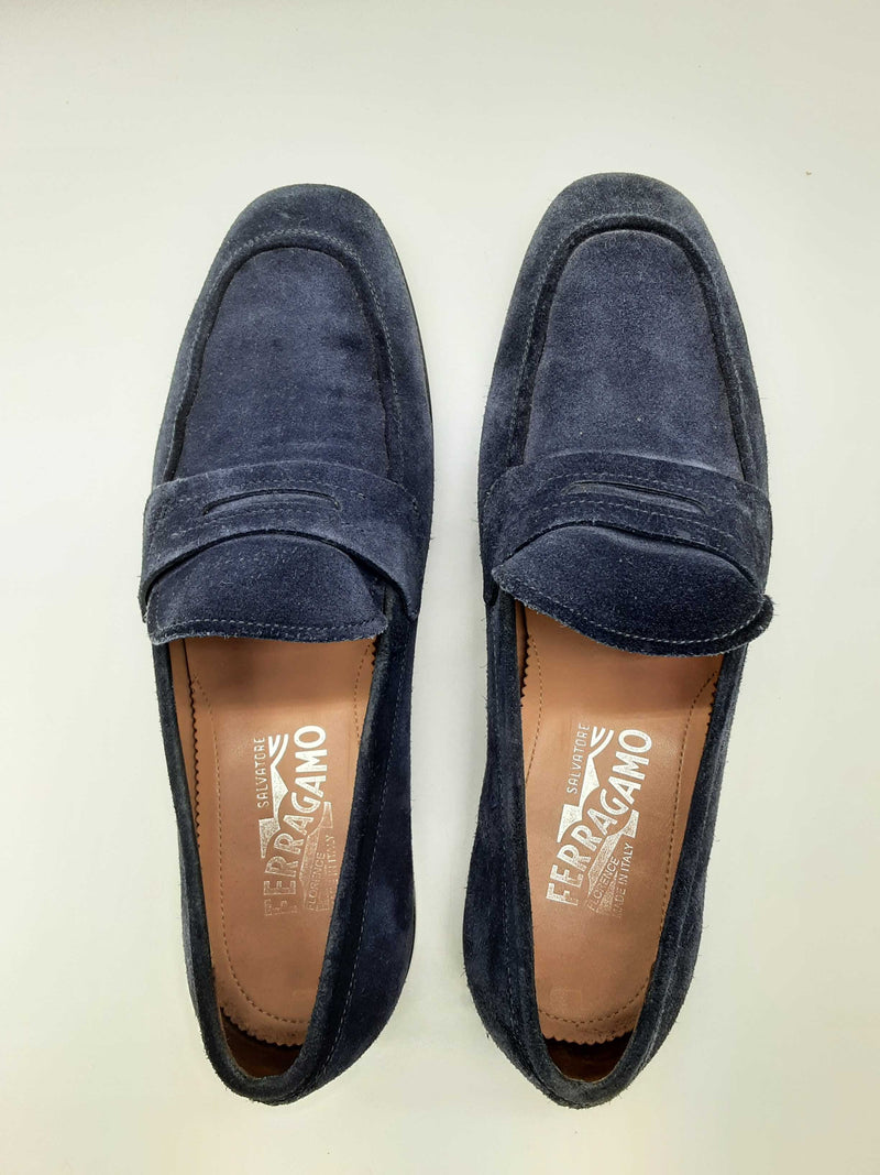 Salvatore Ferragamo Ayden Blue Suede Penny Loafers Size 8.5 M Do0724lozde