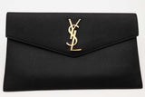 Yves Saint Laurent Uptown Pouch Black Leather Envelope Clutch Eb0826oxzsa