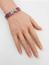 Hermès Clic H Silver-tone & Rose Azalee Enamel Bangle Bracelet 7 Inch Fw0626lxzdu