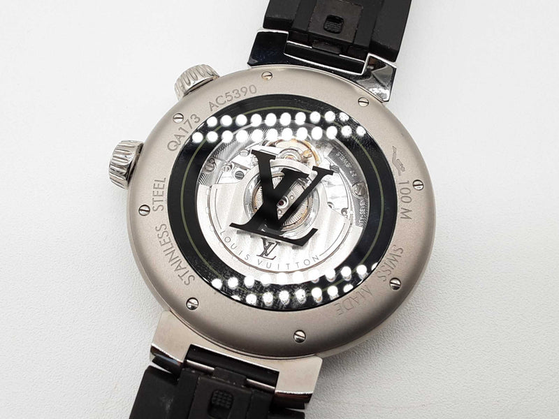 Louis Vuitton Qa173 44 Tambour Street Driver Green Steel Watch Do0425wwxzde
