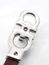 Salvatore Ferragamo Double Gancini Silver-tone & Leather Bracelet 7.5 Inch Fw0926ezdu