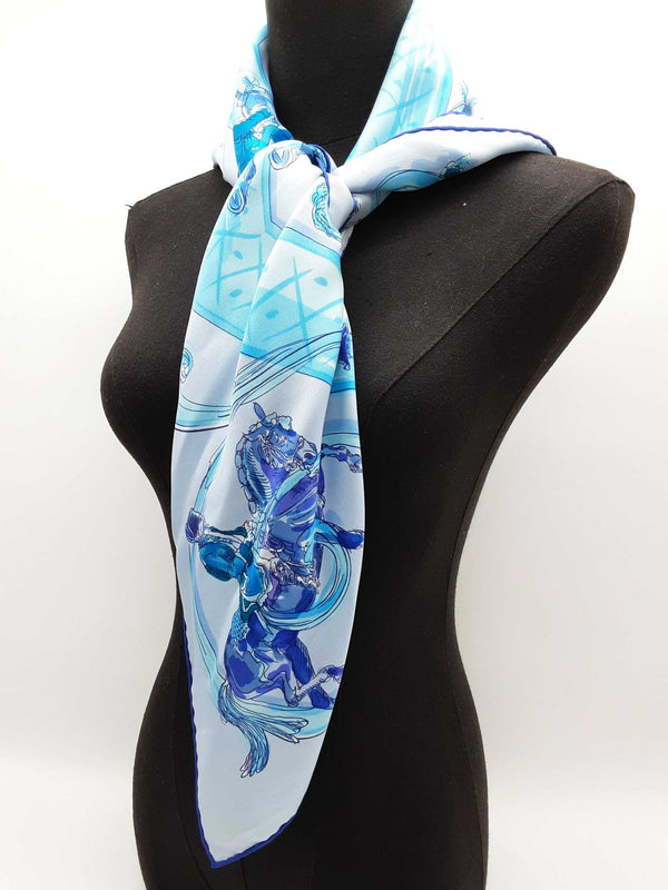 Hermes Ecole Portugaise D'art Equestre Blue Silk Scarf Do0625loxde