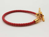 Hermes Etrier Red Braided Leather Goldtone Clasp Bracelet 6.5 In Do1025lrxde