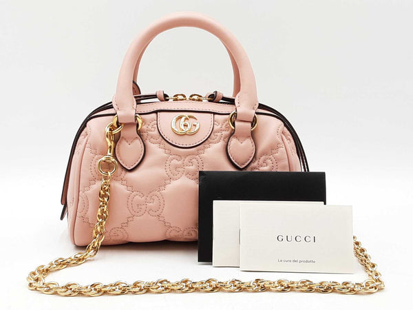 Gucci Mini Convertible Boston Bag In Pink Gg Matelassé Leather Fw1125ixzdu
