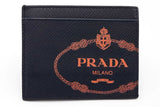 Prada Dark Blue Saffiano Leather Logo Card Case Wallet Eb0526lxrsa