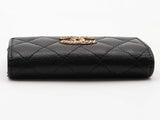 Chanel Quilted Caviar Metal Perforated Cc Flap Black Wallet Aa0826pzxsa