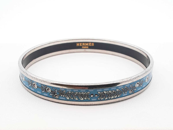 Hermès Blue & White Enamel Flower Bangle Bracelet Size Medium Fw0824oprdu