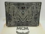 Mcm Studded Gray Viestos Coated Canvas Zipper Pouch Clutch Do0724oxzde