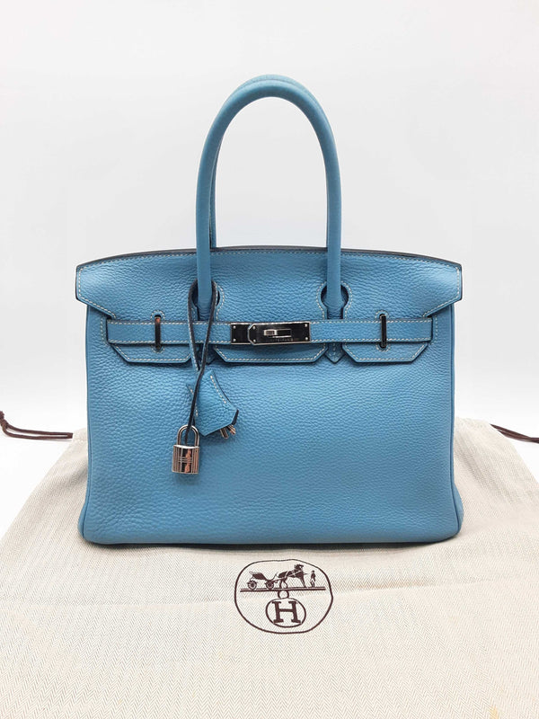 Hermes Birkin 30 Blue Jean Clemence Palladium Hardware Handbag Do0723lwxzxde