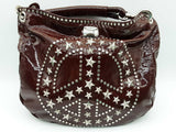 Jimmy Choo Studded Peace Sign Dark Maroon Red Hobo Shoulder Bag Do0626crde