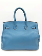 Hermes Birkin 35 Bleu Jean Blue Clemence Palladium Handbag Do1124erxzde