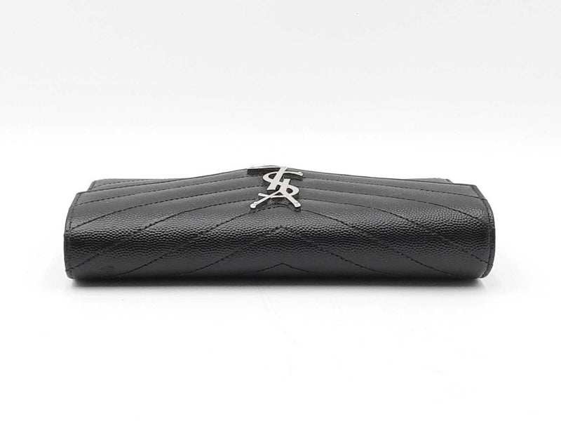 Yves Saint Laurent Cassandre Black Matelassé Leather Flap Wallet Fw0925ooxdu