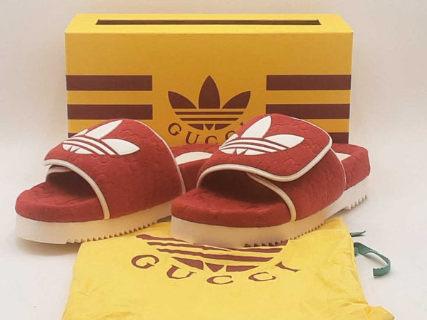 Gucci X Adidas Terry Cloth/ Leather Slides Red Size 13 Aa0525lcrsa
