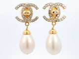 1996 Chanel Gold-tone, Crystal & Faux Pearl Cc Clip-on Earrings  Fw1225irxdu