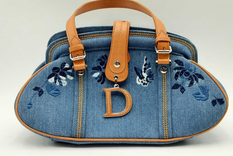 Christian Dior Embroidered Denim Satchel Bag Eb0225pxzsa