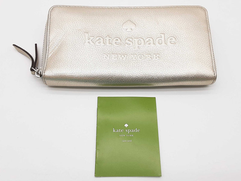Kate Spade Larchmont Avenue Logo Metallic Silver Leather Wallet Do0425orde