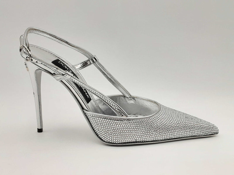 Dolce & Gabbana Silver Rhinestone Slingback Heels Size Eu 38 Fw1124lixsa