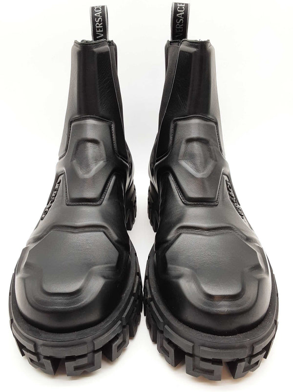 Versace Greca Portico Black Panelled Leather Boots Size Eu 45 Do0225orxde