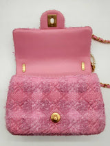 Chanel Flap Pink Quilted Tweed Pearl Twist Crossbody Bag Do1024wxzxde