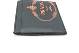 Prada Dark Blue Saffiano Leather Logo Card Case Wallet Eb0526lxrsa