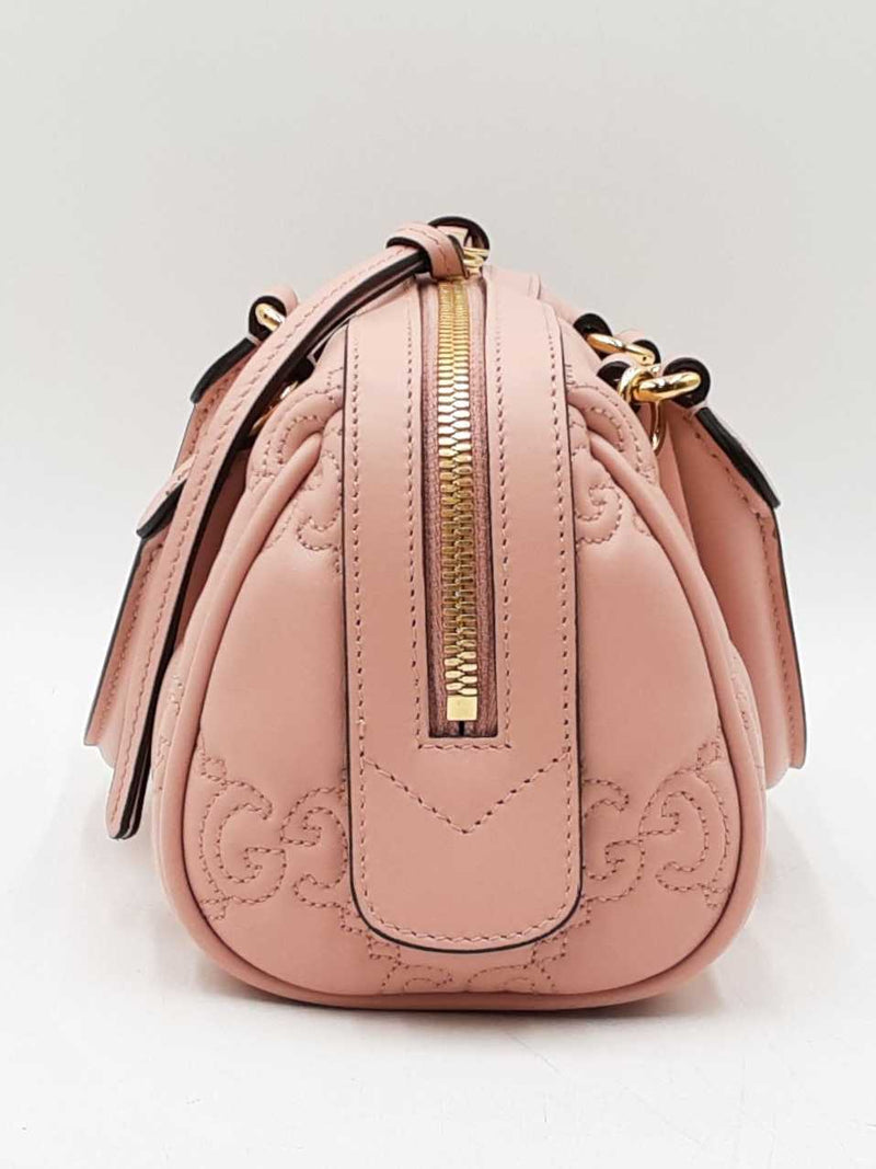 Gucci Mini Convertible Boston Bag In Pink Gg Matelassé Leather Fw1125ixzdu