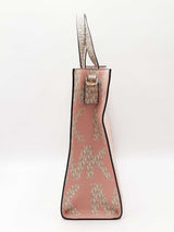 Michael Kors Large Kenly North South Tote Bag In Powder Blush Mk Logo Coated Canvas Fw0726pzdu
