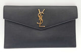 Yves Saint Laurent Uptown Black Leather Envelope Clutch Pouch Eb0726wrxde