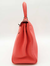 Hermes Kelly 28 Rose Texas Red Clemence Palladium Handbag Do0226lloxzde