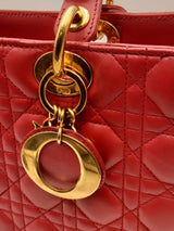 Christian Dior Red Lambskin Cannage Lady Dior Top Handle Bag Eb0225lxxzsa