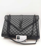 Yves Saint Laurent Envelope Triquilt Black Leather Shoulder Bag Eb1125cxzde