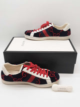 Gucci Ace Navy Blue Terry Cloth & Red Gg Sneakers Size 13f Eb1225oxzde